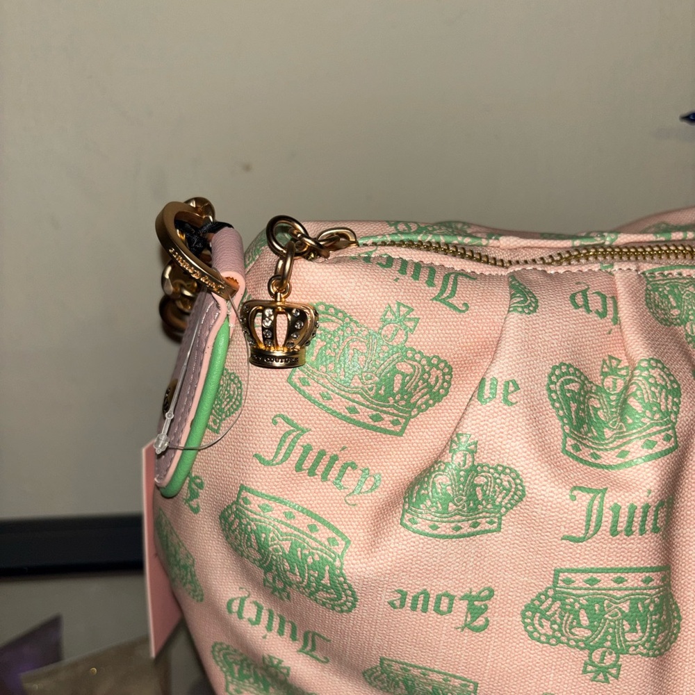 Juicy Couture Pink Shoulder Bag with Mint Crown Print - Picture 6 of 12